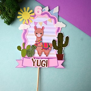 handmade personalized llama birthday cake topper