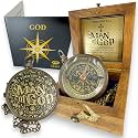 Handmade Religious Brass Compass Gift with Engraved &amp; Embossed Faith Messages – Inspirational Christian Religious Gift Keepsake for Baptism, Confirmation, Christening, First Communion or Christmas
