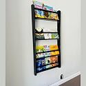 Handmade Solidwood Wall Mounted Montessori Kids Bookshelf, 4 Tier Book Display for Children Bedroom, Nursery Furniture Bookcase, Solid Wood Pine Tree Book Organiser for Living Room (Black)