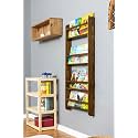 Handmade Solidwood Wall Mounted Montessori Kids Bookshelf, 4 Tier Book Display for Children Bedroom, Nursery Furniture Bookcase, Wood Pine Tree Book Organiser for Living Room (Walnut)