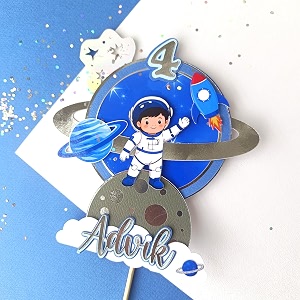 handmade space theme cake topper  custom birthday cake decoration