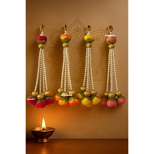 handmade wall decor fabric amp beads auspicious peony hangings 4 pieces12 inch each for home decordiwali decorwedding and all festival decor  hangings for home decoration