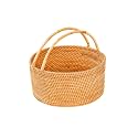 Handwoven Rattan Picnic Basket, 11"×11"×4" Rustic Storage