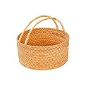 Handwoven Rattan Picnic Basket, 13"×13"×5.1" Rustic Storage