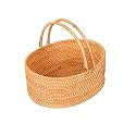 Handwoven Rattan Picnic Basket, 13.8"×10.2"×5.1" Rustic Storage