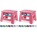 Handy Laundry Folding Lightweight Step Stool - Sturdy Enough to Support Adults and Safe Enough for Kids - Opens Easy with One Flip - Great for Kitchen, Bathroom or Bedroom (Pink - 9 Inch) (Pack of 2)