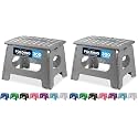 Handy Laundry Folding Lightweight Step Stool - Sturdy Enough to Support Adults and Safe Enough for Kids - Opens Easy with One Flip - Great for Kitchen, Bathroom or Bedroom (Grey - 9 Inch) (Pack of 2)