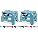 Handy Laundry Folding Lightweight Step Stool - Sturdy Enough to Support Adults and Safe Enough for Kids - Opens Easy with One Flip - Great for Kitchen, Bathroom or Bedroom (Teal - 9 Inch) (Pack of 2)