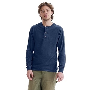 hanes men39s long sleeve beefy henley shirt hanes navy heather x-large