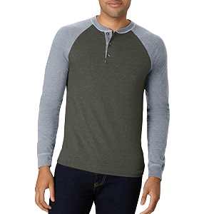 hanes men39s long sleeve raglan henley camouflage greenoxford gray large
