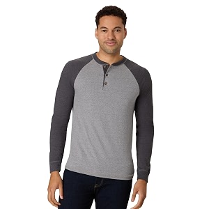 hanes men39s long-sleeve beefy henley t-shirt - medium - oxford grayslate heather