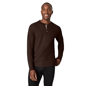 hanes men39s long sleeve beefy henley shirt dark truffle medium