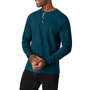 hanes men39s long sleeve beefy henley shirt petro teal x-large