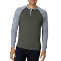 Hanes Men's Long-Sleeve Beefy Henley T-Shirt - 3X-Large - Camouflage Green/oxford Gray