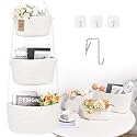 Hanging Basket, 3-Tier Woven Wall Basket with 4 Hooks, Cotton Rope Storage Baskets, Over the Door Organizer for Nursery, Bedroom, Cottage and Boho Wall Decor
