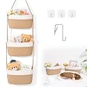 Hanging Basket, 3-Tier Woven Wall Basket with 4 Hooks, Cotton Rope Storage Baskets, Over the Door Organizer for Nursery, Bedroom, Cottage and Boho Wall Decor
