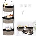 Hanging Basket, 3-Tier Woven Wall Basket with 4 Hooks, Cotton Rope Storage Baskets, Over the Door Organizer for Nursery, Bedroom, Cottage and Boho Wall Decor
