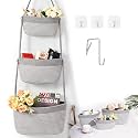 Hanging Basket, 3-Tier Woven Wall Basket with 4 Hooks, Cotton Rope Storage Baskets, Over the Door Organizer for Nursery, Bedroom, Cottage and Boho Wall Decor
