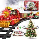 Hanging Christmas Train Set with Light/Smoke/Sound/Music, Toy Train Set Around Under the Christmas Tree, Christmas Toys Gift with Santa Claus, Christmas Tree Train Set for Kids 3-5 4-8