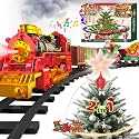Hanging Christmas Train Set with Tree Topper Star, Toy Train Set Around Under the Christmas Tree, Christmas Toys Gift with Light/Smoke/Sound/Music, Santa Claus Christmas Tree Train Set for Kid 3-5 4-8
