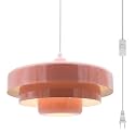 Hanging Lamp Pink Plug in Pendant Light Mid Century Modern Pendant Lamp Fixtures Nordic Hanging Light Style Pendant Lighting Metal Shade for Living Room Dining Room Bedroom Kitchen Island