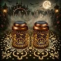Hanging Solar Halloween Lanterns Outdoor 2 Pack, Waterproof Pumpkin Lights