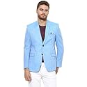 hangup Men's Notch Lapel Regular fit Blazer (Dark_Blue_Linen_1Blazer_36 2