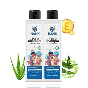 hank pets dog shampoo with neem aloe vera vitamin e - anti dandruff tick flea control - itchy skin relief - tick amp flea control - pet grooming wash - soft shiny coat care - 200ml pack of 2