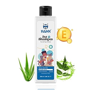 hank pets dog shampoo with neem aloe vera vitamin e - anti dandruff tick flea control - itchy skin relief - tick amp flea control - deodorizing pet grooming wash - soft shiny coat care - 200ml