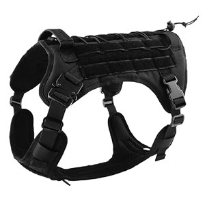 hank tactical dog harness - no pull heavy duty - pet body vest with military standard fabric - 2 front metal buckles - dog belt for training - walking black small