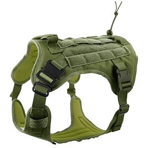 hank tactical dog harness - no pull heavy duty - pet body vest with military standard fabric - 2 front metal buckles - dog belt for training - walking green x-large