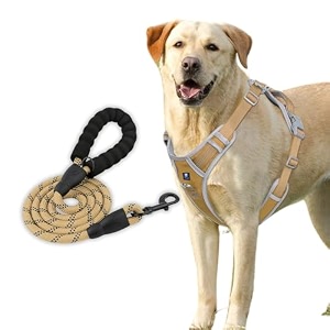 hank dog harness leash set - 3m reflective - 4 adjustable buckle - dog body belt for training - running black medium harness  leash