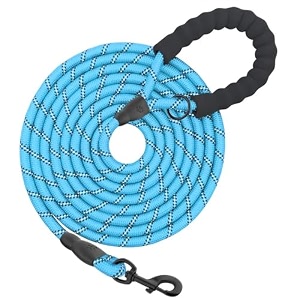 hank dog long leash  3m reflective leash for medium large dogs  metal hook  soft comfortable handle  shock absorbing rope cyan blue 10 feet