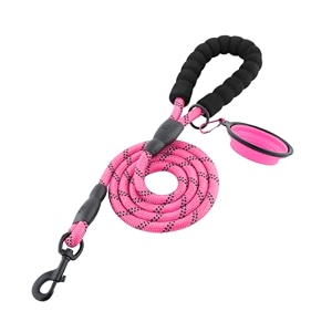 hank dog leash  3m reflective leash for dogs  heavy duty dog rope for small to large dogs  comfortable padded handle 5 feet pink leash  bowl small - suitable upto 0-18kg