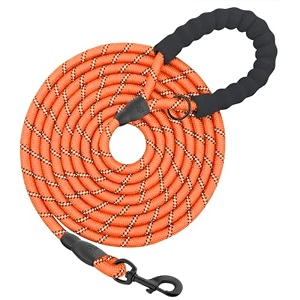 hank dog long leash  3m reflective leash for medium large dogs  metal hook  soft comfortable handle  shock absorbing rope neon orange 15 feet