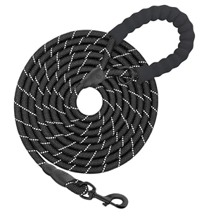 hank dog long leash  3m reflective leash for medium large dogs  metal hook  soft comfortable handle  shock absorbing rope black 10 feet