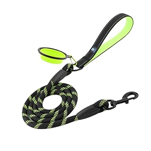 hank dog leash  3m reflective leash for dogs  heavy duty dog rope for small to large dogs  comfortable padded handle 5 feet green leash  bowl large - suitable upto 18-80kg