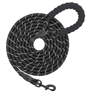 hank dog long leash  3m reflective leash for medium large dogs  metal hook  soft comfortable handle  shock absorbing rope black 10 feet