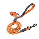HANK Dog Leash | 3M Reflective Leash for Dogs | Heavy Duty Dog Rope for Small to Large Dogs | Comfortable Padded Handle 5 Feet Dog Leash (Small - Suitable Upto (0-18KG), Orange Leash + Bowl)