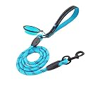 HANK Dog Leash | 3M Reflective Leash for Dogs | Heavy Duty Dog Rope for Small to Large Dogs | Comfortable Padded Handle 5 Feet Dog Leash (Large - Suitable Upto (18-80KG), Cyan Leash + Bowl)