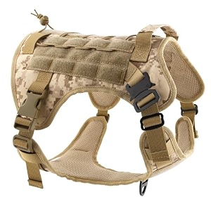 hank tactical dog harness - no pull heavy duty - pet body vest with military standard fabric - 2 front metal buckles - dog belt for training - walking camouflage large
