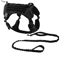 HANK Tactical Dog Harness - No Pull Heavy Duty - Pet Body Vest with Military Standard Fabric - 2 Front Metal Buckles - Dog Belt for Training - Walking (Black, Small (Harness + Leash))