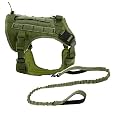 HANK Tactical Dog Harness - No Pull Heavy Duty - Pet Body Vest with Military Standard Fabric - 2 Front Metal Buckles - Dog Belt for Training - Walking (Green, Large (Harness + Leash))