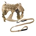 HANK Tactical Dog Harness - No Pull Heavy Duty - Pet Body Vest with Military Standard Fabric - 2 Front Metal Buckles - Dog Belt for Training - Walking (Camouflage, Medium (Harness + Leash))