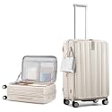 Hanke 24 Inch Expandable Luggage Top Opening Checked Bag Luggage Hard Shell Suitcases with Wheels Lightweight Travel Luggage Medium Suitcase with Lock for Woman Men-Ivory White