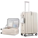 Hanke 26 Inch Expandable Luggage Top Opening Checked Bag Luggage Hard Shell Suitcases with Wheels Lightweight Travel Luggage Heavy Duty Luggage Suitcase with Lock for Woman Men-Ivory White