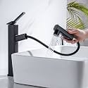 HANLIAN Black One Hole Tall Bathroom Vessel Sink Faucet with Sprayer