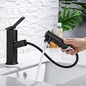 HANLIAN Black Single Hole Bathroom Sink Faucet with Pull Out Sprayer