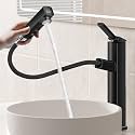 HANLIAN Black Tall Single Hole Bathroom Pull Out Faucet for Vessel Sink