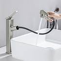 HANLIAN Brushed Nickel One Hole Tall Pull Out Bathroom Vessel Sink Faucet